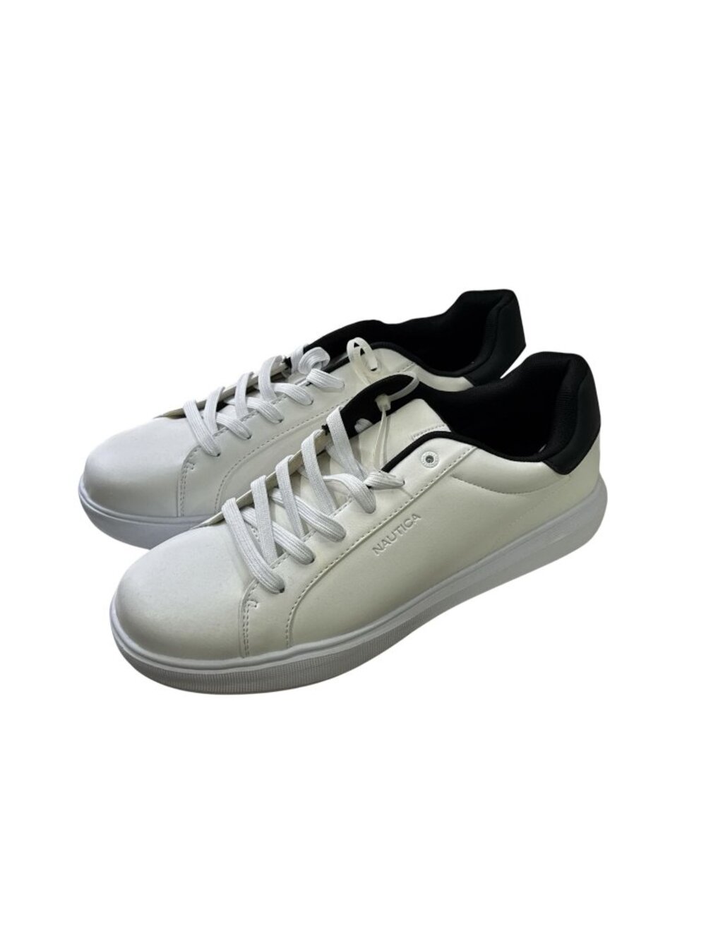 Nautica Mens White & Black Low-Top Sneakers With Lace-Up Closure Casual Design S
